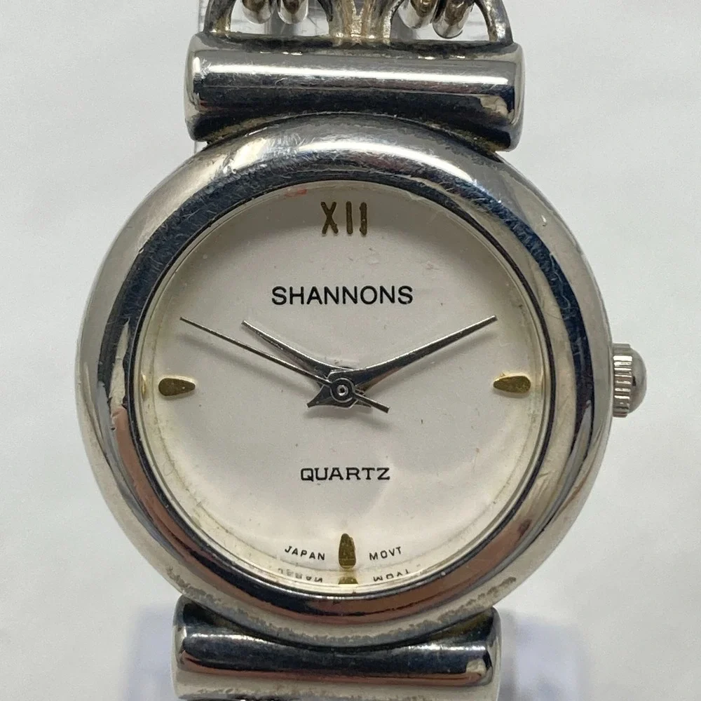Vtg Shannons Watch Women 25mm Silver Tone Chain Link Band New Battery 6.5